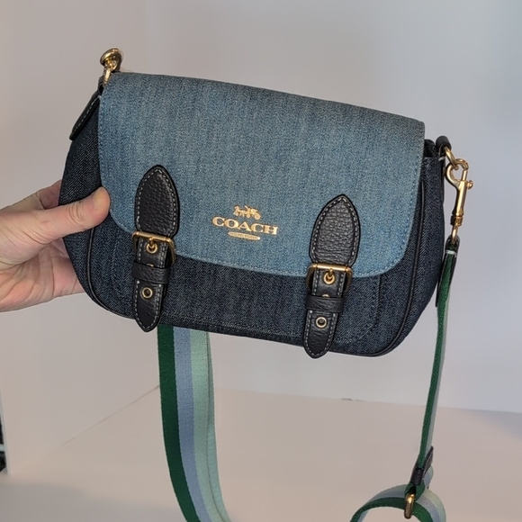 Coach Blue Denim Lucy Crossbody with Striped Strap C8583 - Picture 1 of 9